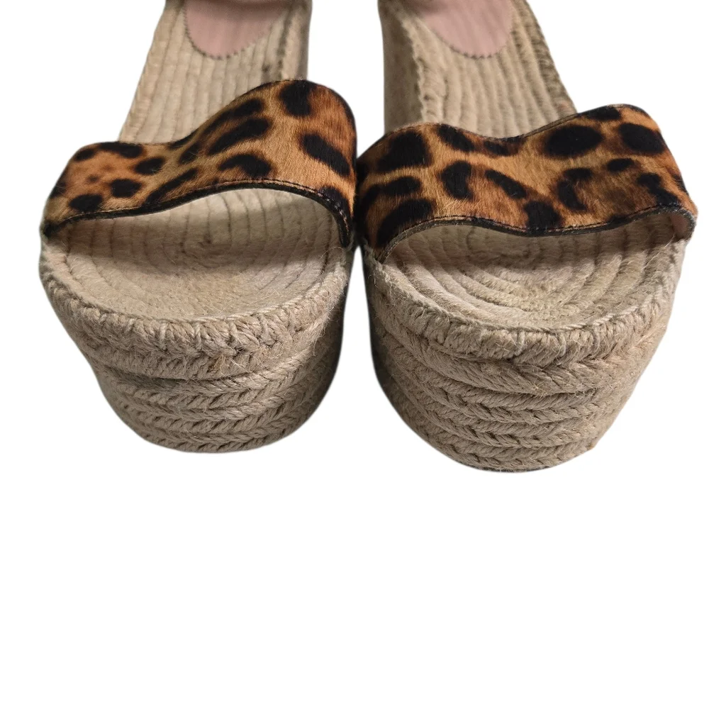 J Crew Espadrille Wedge Sandals Brown Tan Leopard Calf Hair Platform 10